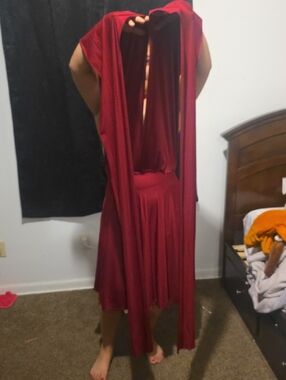 Amazon Red Backless Draped Midi Dress